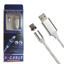 Шнур USB 360 LED micro-USB 1м белый (магнитный 360 градусов) сменный разъем, светящийся кабель