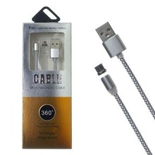 Шнур USB 360 LED Type-C 1м Белый (магнитный 360 градусов) сменный разъем, светящийся кабель