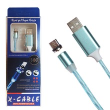 Шнур USB 360 LED Micro  1000mm Синий (магнитный 360 градусов) Светящийся