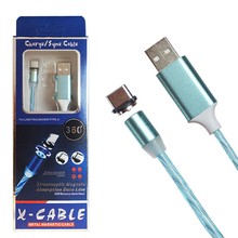 Шнур USB 360 LED Type-C 1м Голубой (магнитный 360 градусов) сменный разъем, светящийся кабель