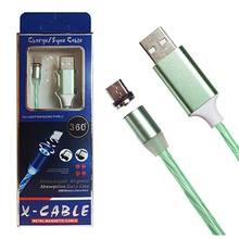 Шнур USB 360 LED micro-USB 1м зеленый (магнитный 360 градусов) сменный разъем, светящийся кабель
